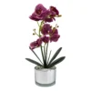 Orchid With Silver Glass Pot - Purple