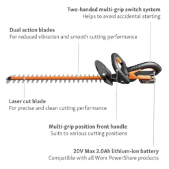 Worx WG260E.5 20V 2.0Ah Cordless Hedge Trimmer - 61cm 12 Worx WG260E.5 20V 2.0Ah Cordless Hedge Trimmer - 61cm -Garden Tool Shop 13326412 9914900646513268