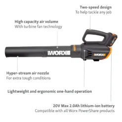 Worx WG547E Turbine 20V 2.0Ah Cordless Garden Blower -Garden Tool Shop 13326414 7854900642900455