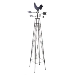 Panacea Rooster Weathervane Steel Obelisk - Rust