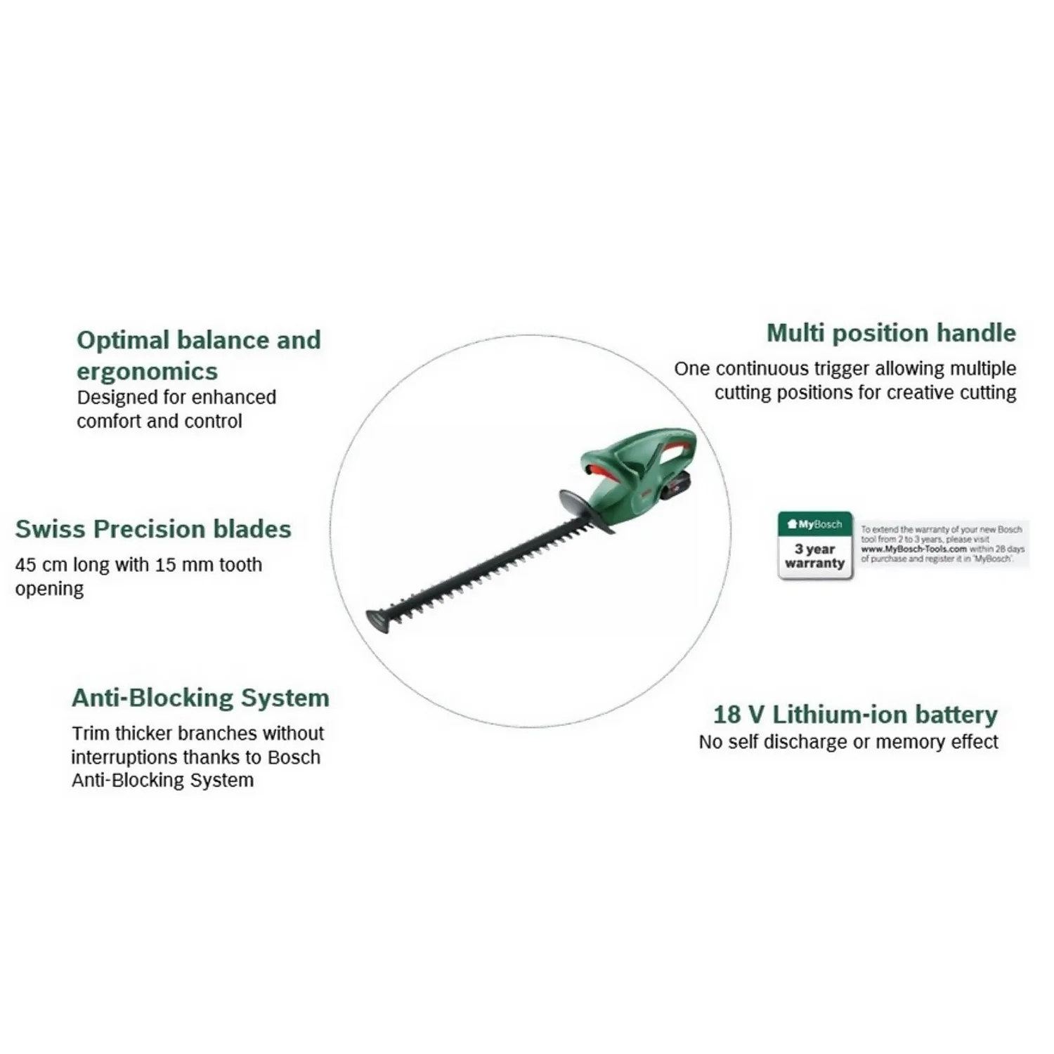 Bosch EasyHedgeCut 18-45 Hedge Trimmer 5 Bosch EasyHedgeCut 18-45 Hedge Trimmer - Image 3