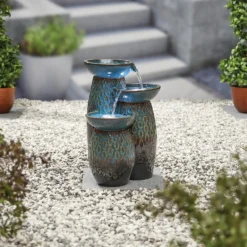 Stylish Fountain Glazed Trio Water Feature With LEDs -Garden Tool Shop 13846047 7854962028373355