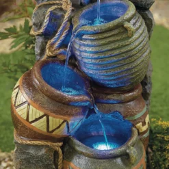 Stylish Fountain Pouring Pot Wall Water Feature With LEDs -Garden Tool Shop 13846054 4034962027705207