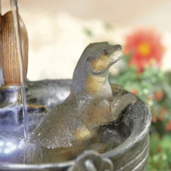 Stylish Fountain Playful Otters Water Feature With LEDs -Garden Tool Shop 13846072 1744962027851034