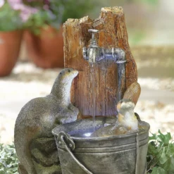 Stylish Fountain Playful Otters Water Feature With LEDs -Garden Tool Shop 13846072 1884962027752889