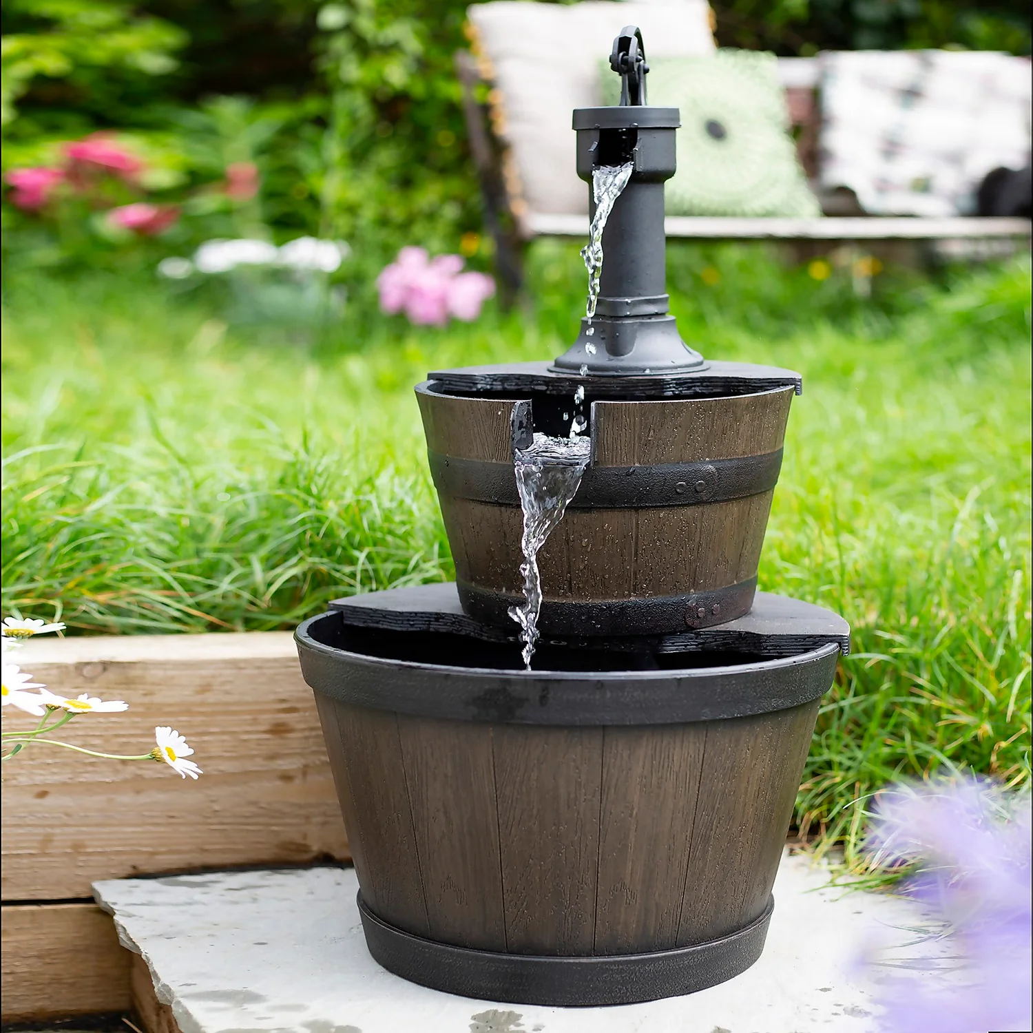 Stylish Fountain Whiskey Barrels Garden Water Feature 10 Stylish Fountain Whiskey Barrels Garden Water Feature - Image 8