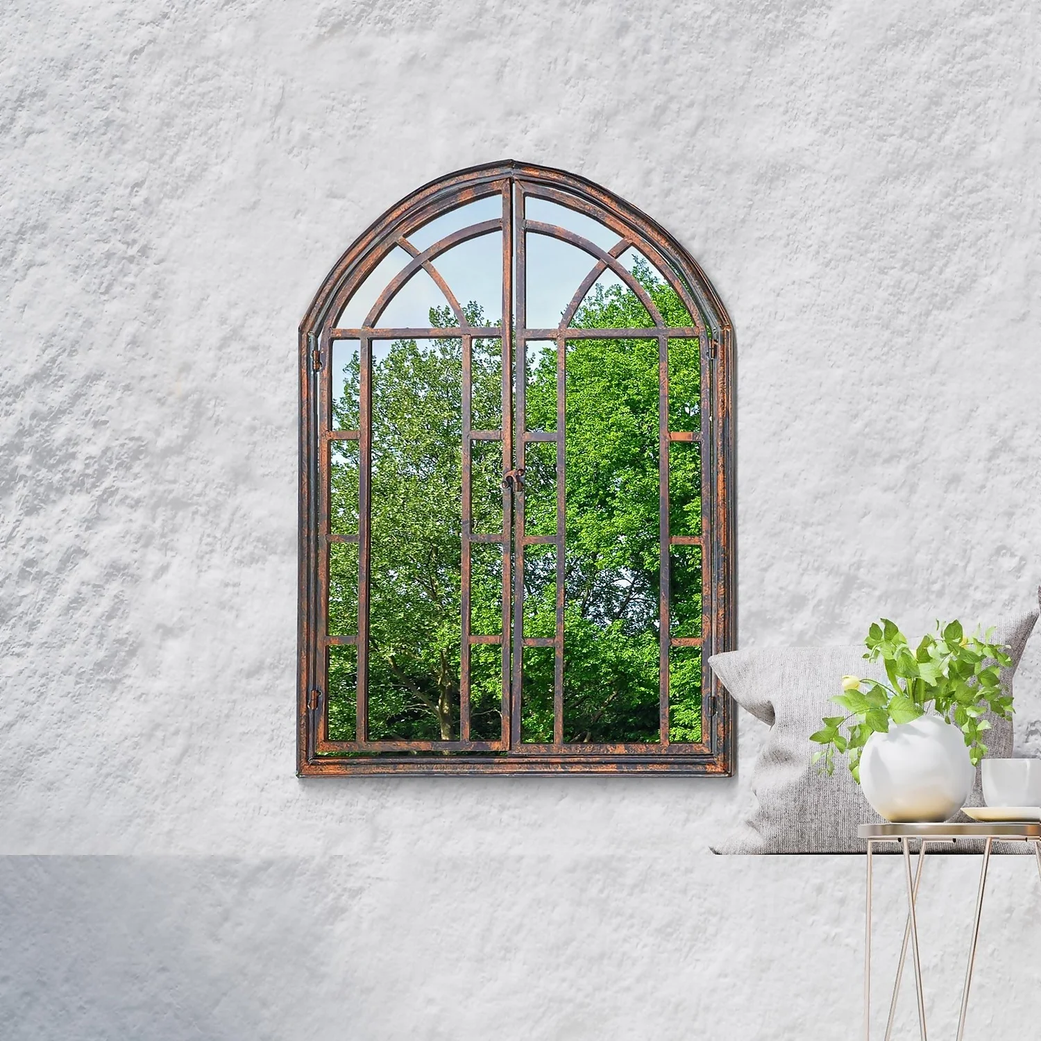MirrorOutlet Metal Arched Decorative Window Opening Garden Mirror - 78x61cm 4 MirrorOutlet Metal Arched Decorative Window Opening Garden Mirror - 78x61cm - Image 2