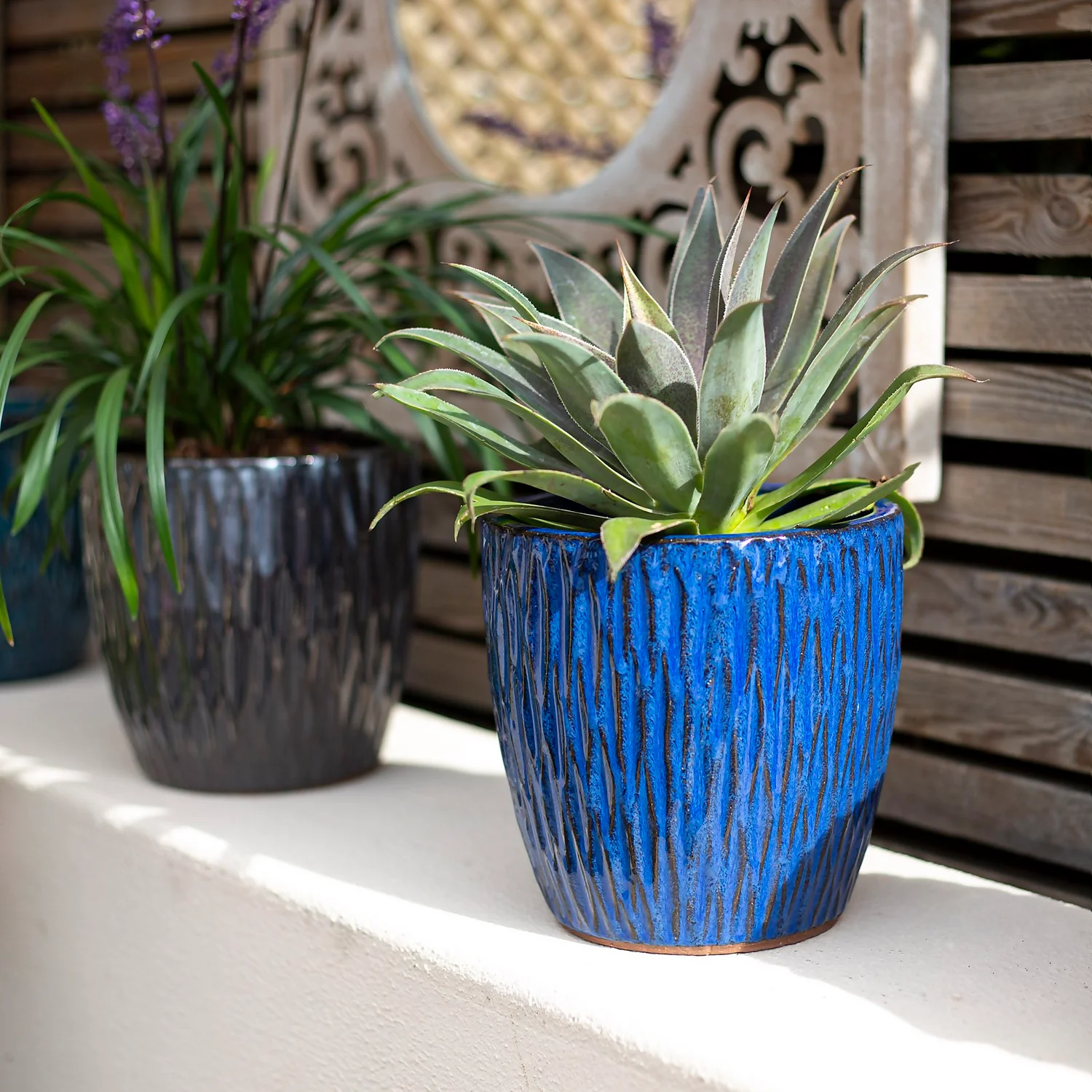 Chiswick Textured Pot Blue - 38cm 4 Chiswick Textured Pot Blue - 38cm - Image 2