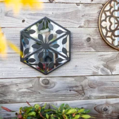 Hexagonal Laser Cut Outdoor Mirror 35cm - Black -Garden Tool Shop 13981007 4985005835349966